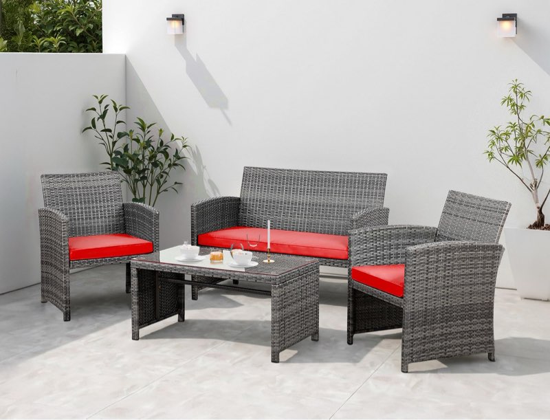 shintenchi 4 piece patio ratten set outdoor furniture set wicker conversation set with cushions and 