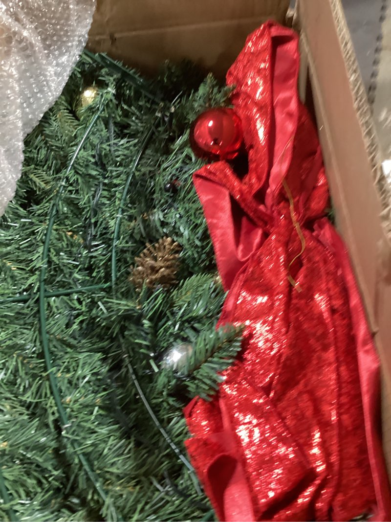 Condition photo showing Good Condition for Christmas Wreath - 48inch Prelit Extra Large Outdoor Christmas Wreath with Lights 200led, Bow, Pine Cones, Ornaments Balls, 512 PVC Branch Tips Artificial Xmas Wreath for Walls Windows Garages Classic Christmas Green 48inch