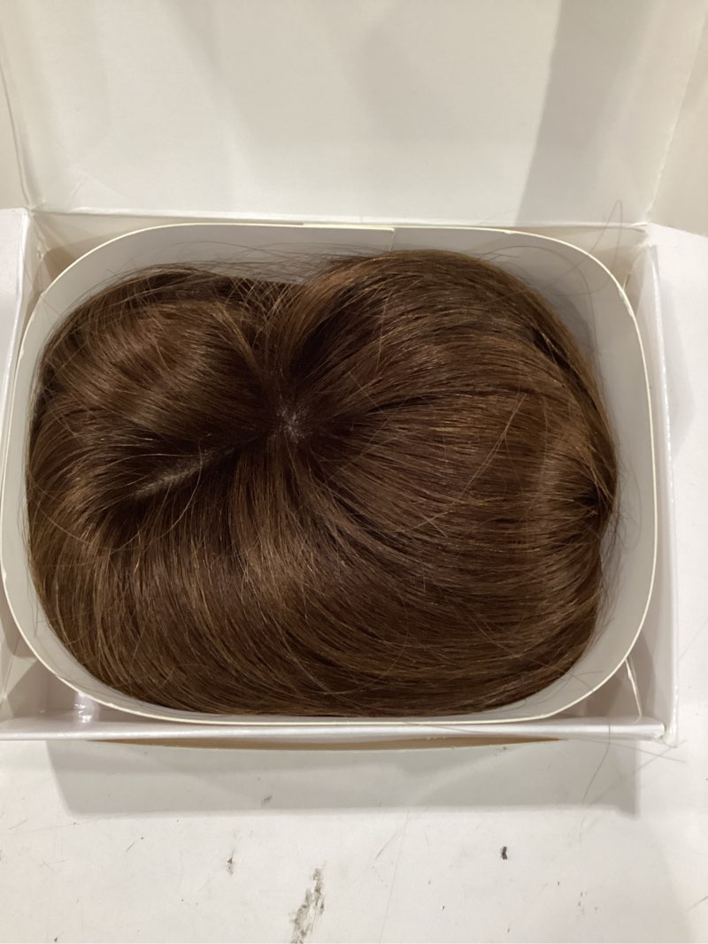 Condition photo showing New/Like New for hair toppers for women real human hair? 360°3d cover toppers hairpieces for women with thinning crown wispy clip in bangs realistic scalp hairline 10 inch wispy bangs mocha brown-10inch