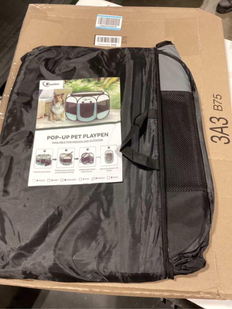 Condition photo showing Good Condition for Dark Grey Dog Cat Playpen, Puppy Pet Playpen, Small Dogs Tent Crates Cage Indoor/Outdoor, Portable Pop Up Dog Kennel Playpen with Carrying Case for Dogs/Cats/Rabbits Dark Grey Small