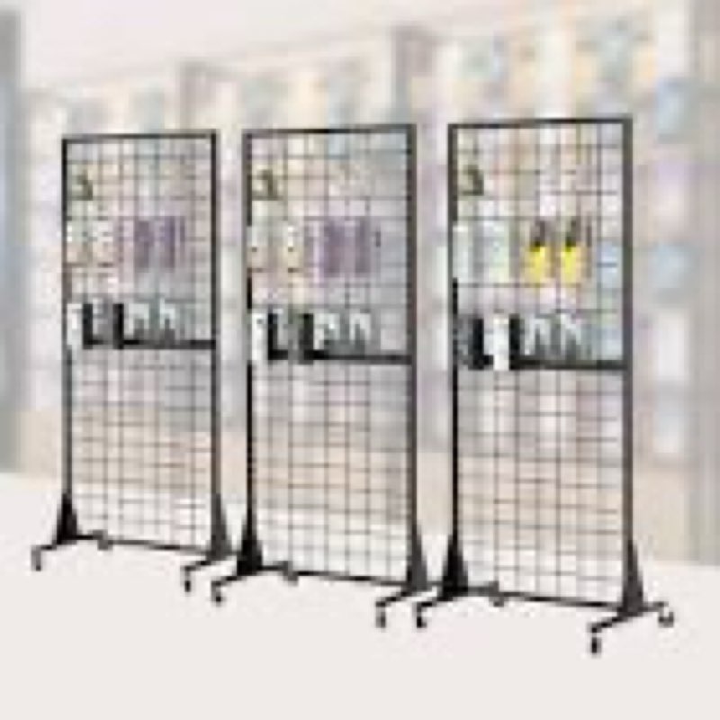3-pack 2'x5.5' ft gridwall panel display stands heavy duty floor standing retail display rack with triangle base for retail art show with 20 hooks