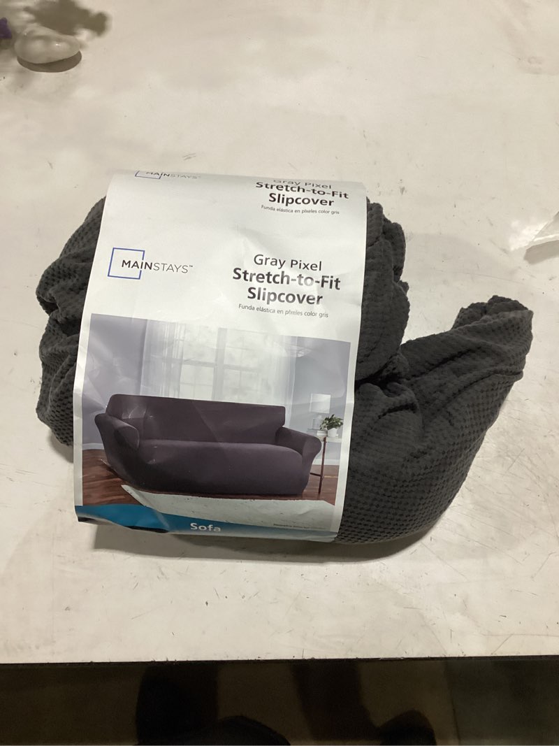 Condition photo showing Good Condition for mainstays pixel stretch fabric sofa slipcover, gray, 1-piece