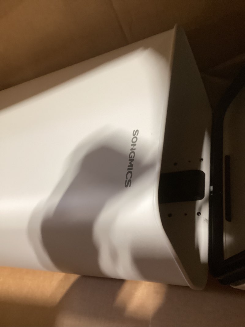 Condition photo showing As Is for SONGMICS Kitchen Trash Can, 10.5 Gallon (40 L) Garbage Can, Large Step Trash Bin with Lid, Stainless Steel, Soft Close, 15 Trash Bags Included, White ULTB540W40