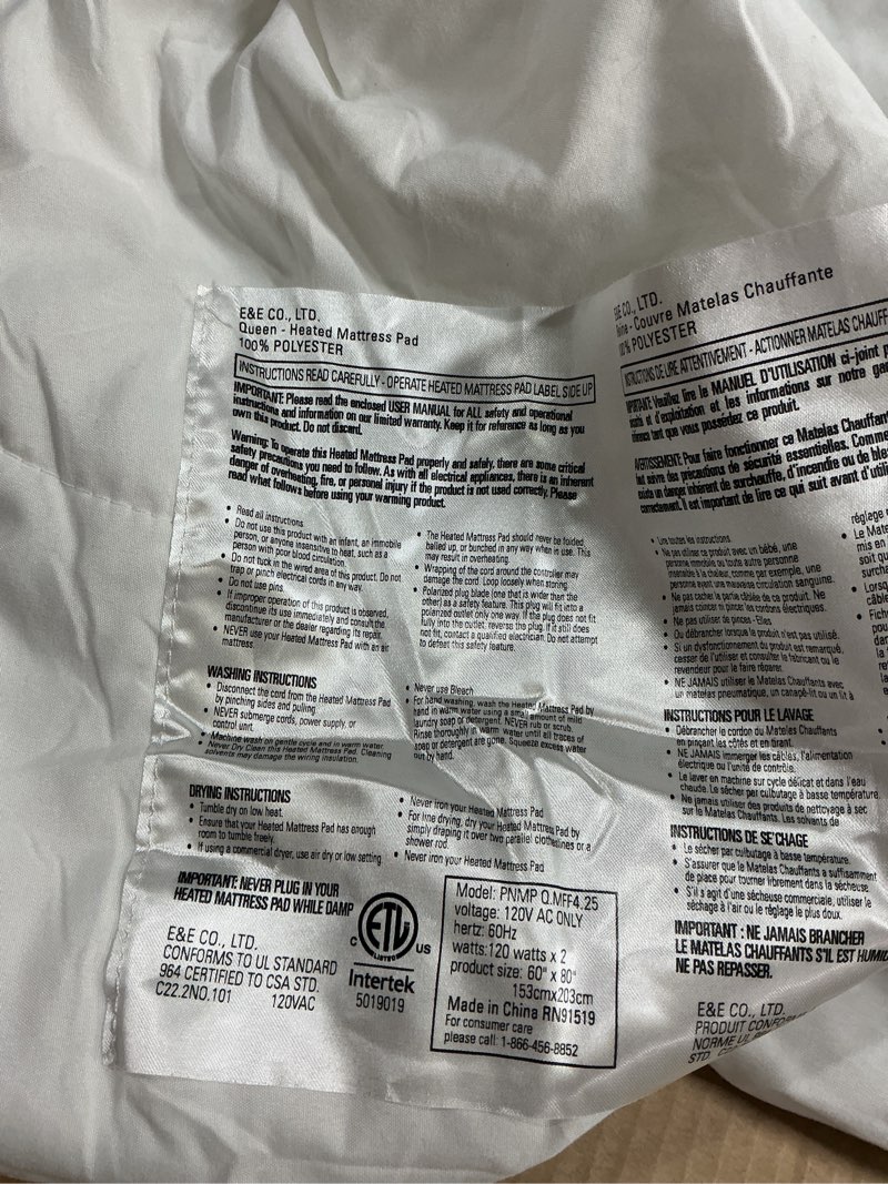 Condition photo showing As Is for (Similar)Bwarm Waterproof Heated Mattress Pad, ETL Certified Bed Warmer with Memory Function 9 Heat Settings, 1-12 Hours Auto Off Deep Pocket, Machine Washable, White Queen