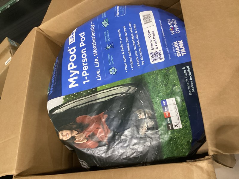 Condition photo showing Good Condition for weatherpod® pop-up sports tent 1-2 person – instant setup mypod™ original shark tank all-weather pod shelter for outdoor sports, rain, wind & cold black large