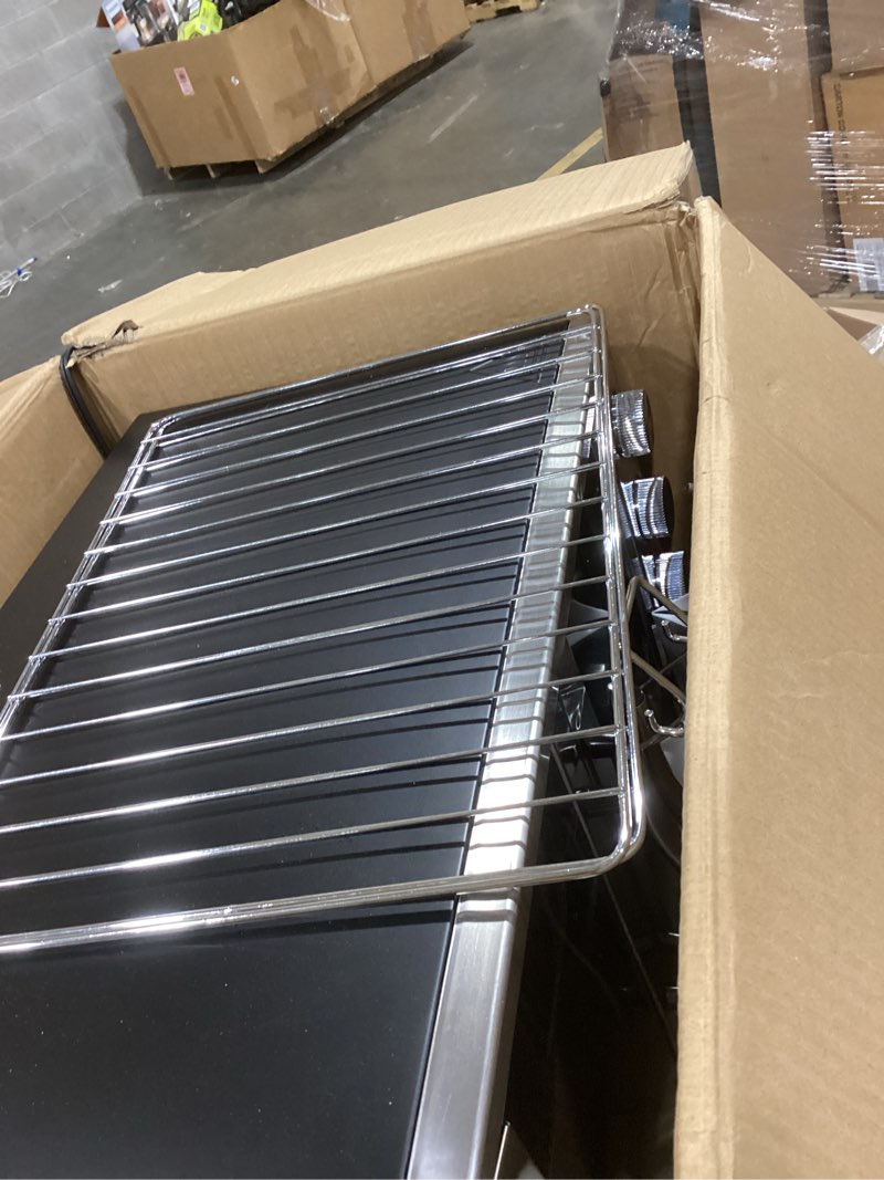 Condition photo showing As Is for Elite Gourmet ETO-4510M French Door 47.5Qt, 18-Slice Convection Oven 4-Control Knobs, Bake Broil Toast Rotisserie Keep Warm, Includes 2 x 12" Pizza Racks, Stainless Steel 18-Slice, 45L