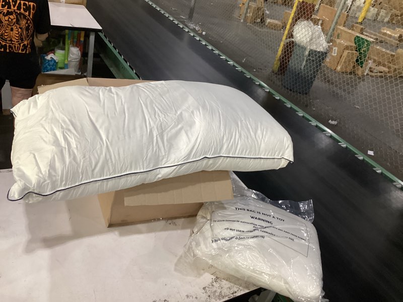 Condition photo showing As Is for pacific coast goose feather and down bed pillows standard size set of 2, hotel pillow for sleeping, downproof, soft, fluffy, 100% cotton shell