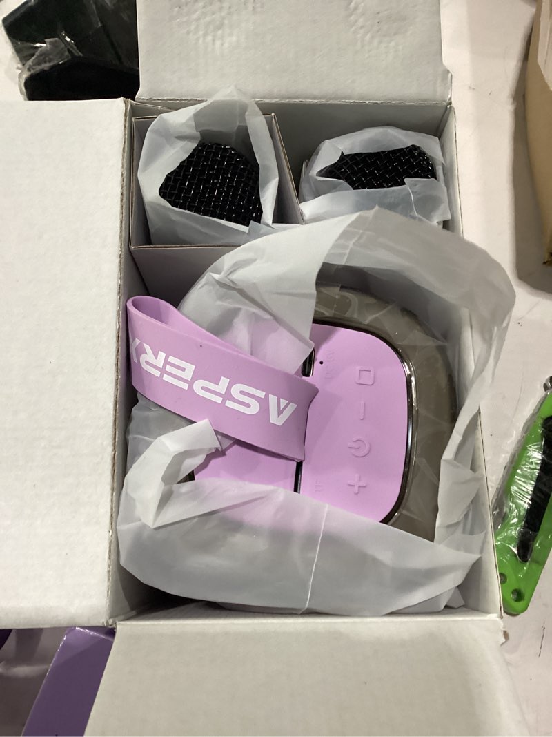 Condition photo showing New/Like New for mini karaoke machine for kids adults, portable bluetooth speaker with led lights, 2 wireless microphones, portable singing machine toys birthday gifts for girls family home party (purple)