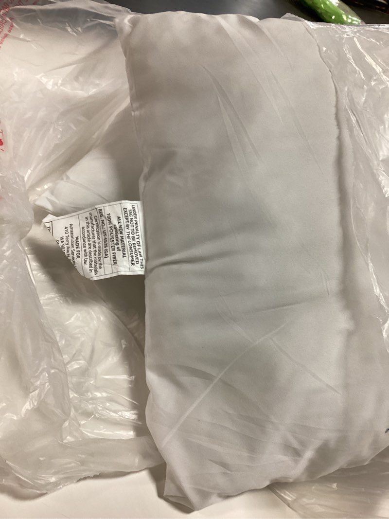 Condition photo showing As Is for Amazon Basics Square Hypoallergenic Pillow Insert, Sofa Bed Couch Decorative Stuffer, 20", 4 Pack 20 x 20 inches 4 Pack