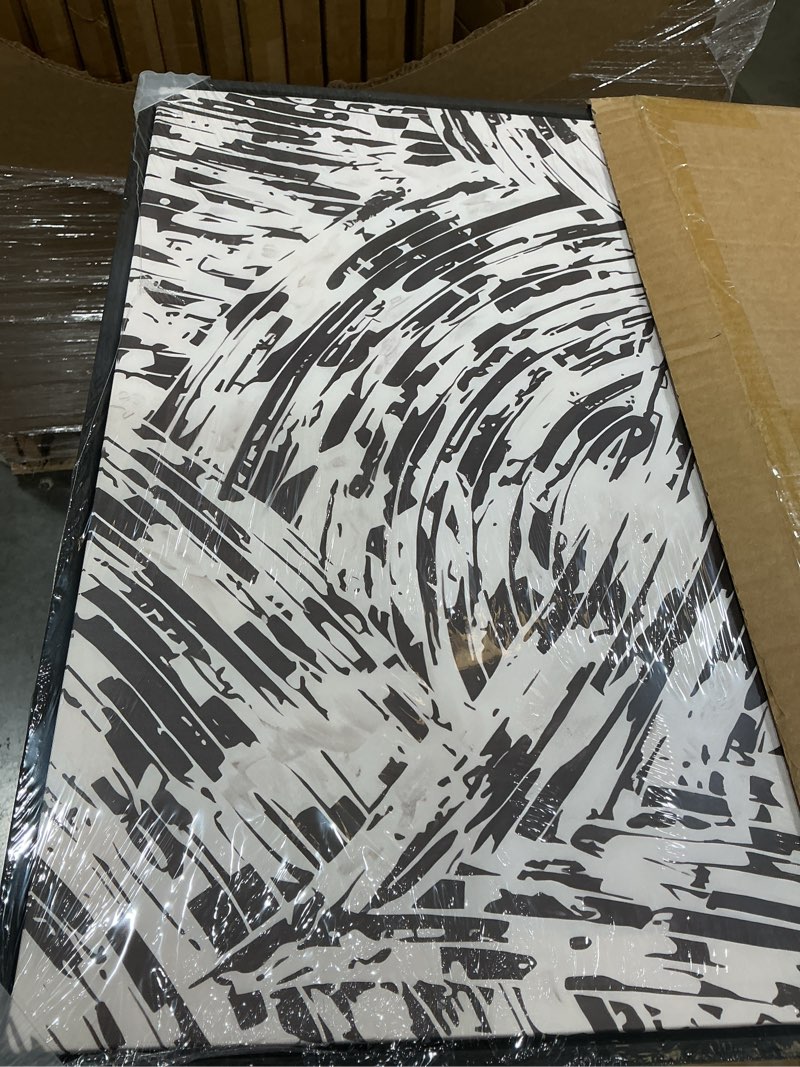 Condition photo showing Good Condition for framed black and white abstract wall art, 1 piece square modern canvas prints paintings, minimalist abstract brush pictures for bedroom dining room living room lounge bathroom wall decor 24x24 in 24"l x 24"w black white lines