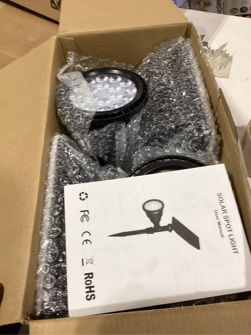 Condition photo showing Good Condition for solar spotlights, 18 led solar lights outdoor waterproof, 2 mode soft warm white landscape lighting auto on/off spot lights for flag pole garden yard tree driveway pool, 4 pack 4 pack warm white