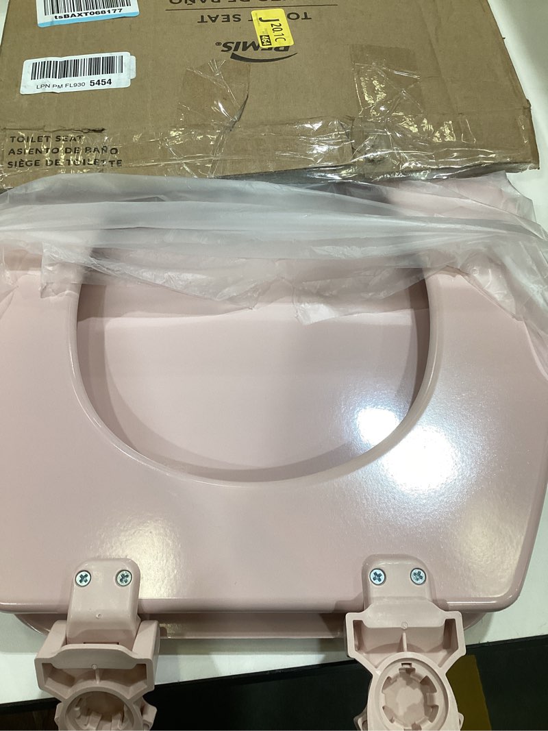 Condition photo showing As Is for bemis 500ec063 round closed front toilet seat with cover in venetian pink