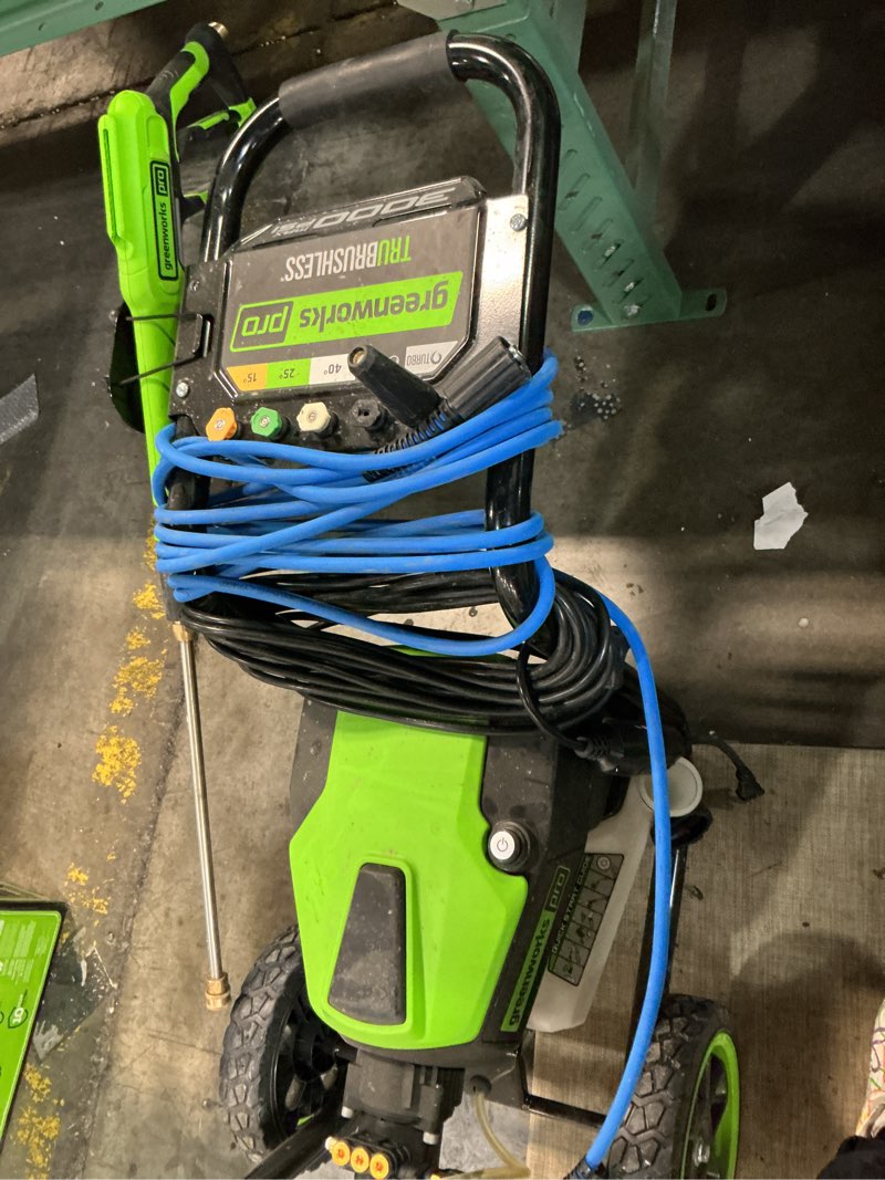 Condition photo showing As Is for greenworks pro 3000-psi 2.3-gpm cold water electric pressure washer
