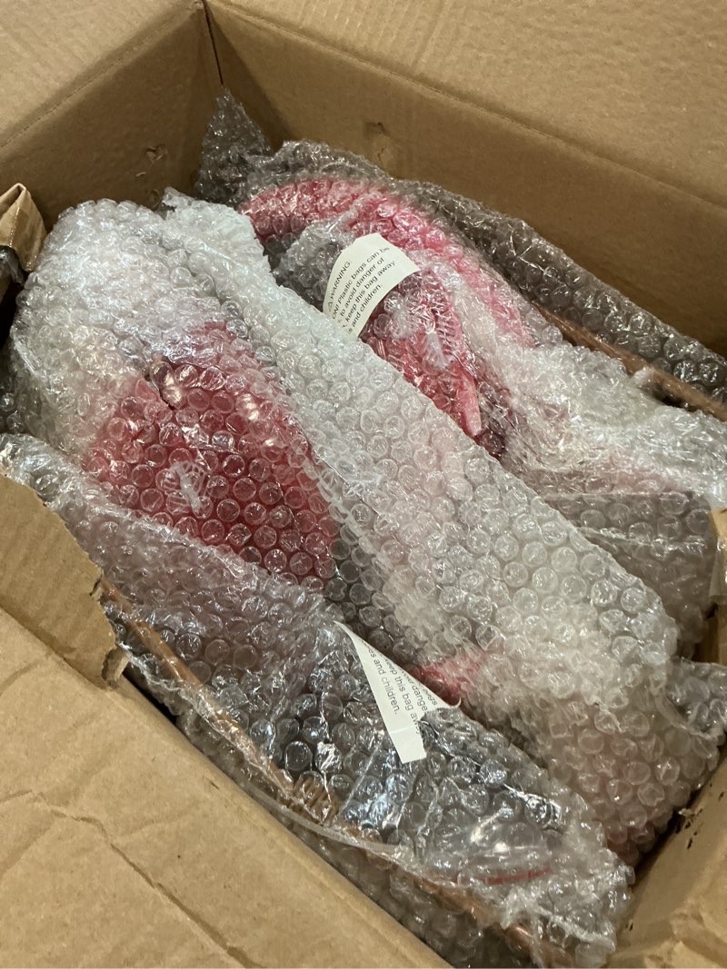 Condition photo showing Good Condition for natelf pink flamingo yard decorations, metal garden statues and sculptures, standing bird lawn ornaments for patio backyard pond decorations set of 2