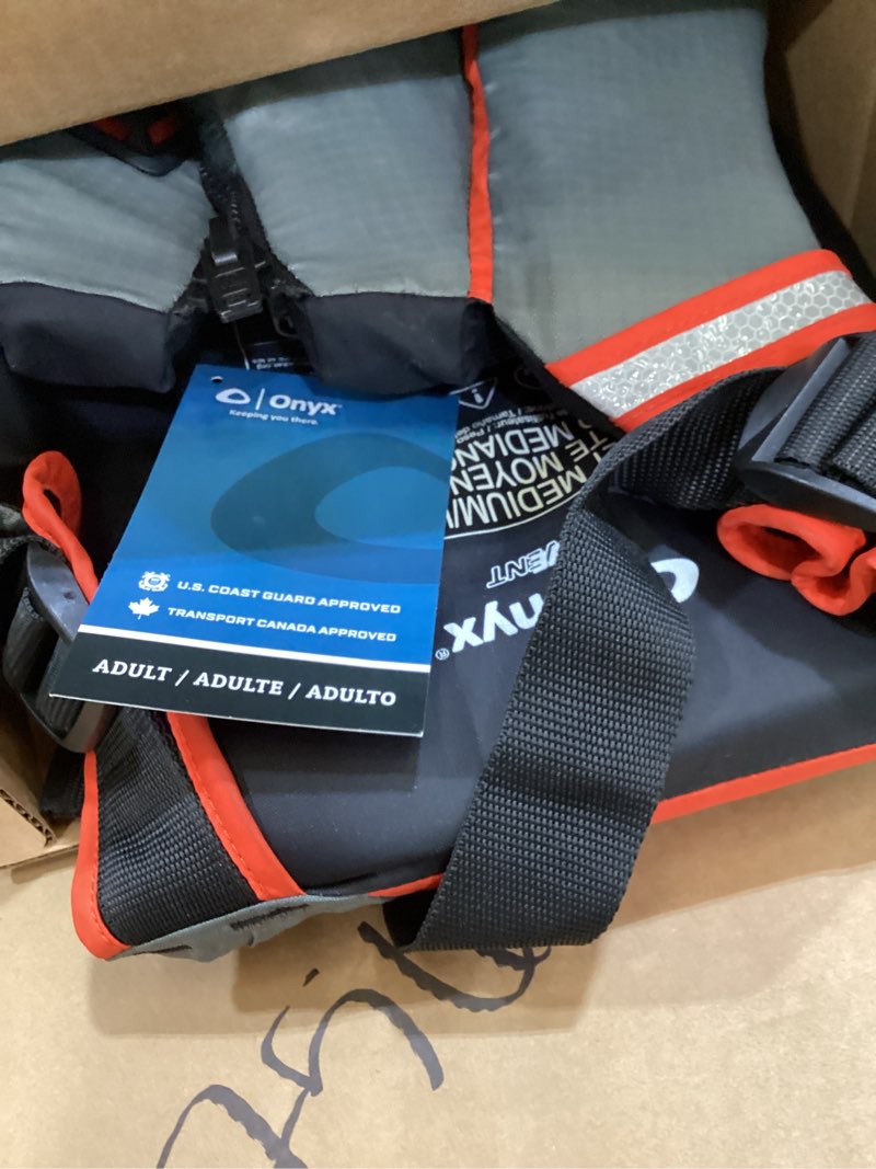 Condition photo showing Good Condition for onyx u.s. coast guard and transport canada approved movevent dynamic paddle vest for adults for kayaking, canoeing, stand up paddleboarding orange medium-large