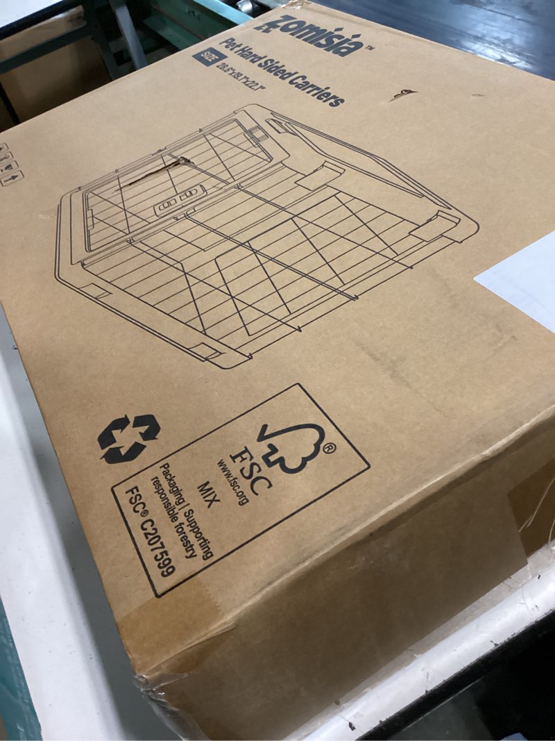 Condition photo showing New/Like New for zomisia collapsible dog crate for dogs - 28" l heavy duty dog kennel no tools required with 4 sides steel foldable cage for dogs indoor furniture, portable carrier with 2 smooth wheels, beige beige 27.95 x 18.9 x 21.65 in