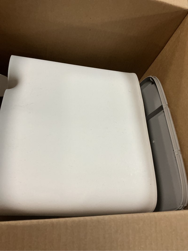 Condition photo showing item condition for SolaceCove Small Automatic Trash Can with Lid and Disposable Toilet Brush Holder Set, Motion Sensor Trash Can 1.8 Gallon, Small Bathroom Garbage Can, Odor Filter, Touchless Stainless Steel Silver White garbage can with toilet brush