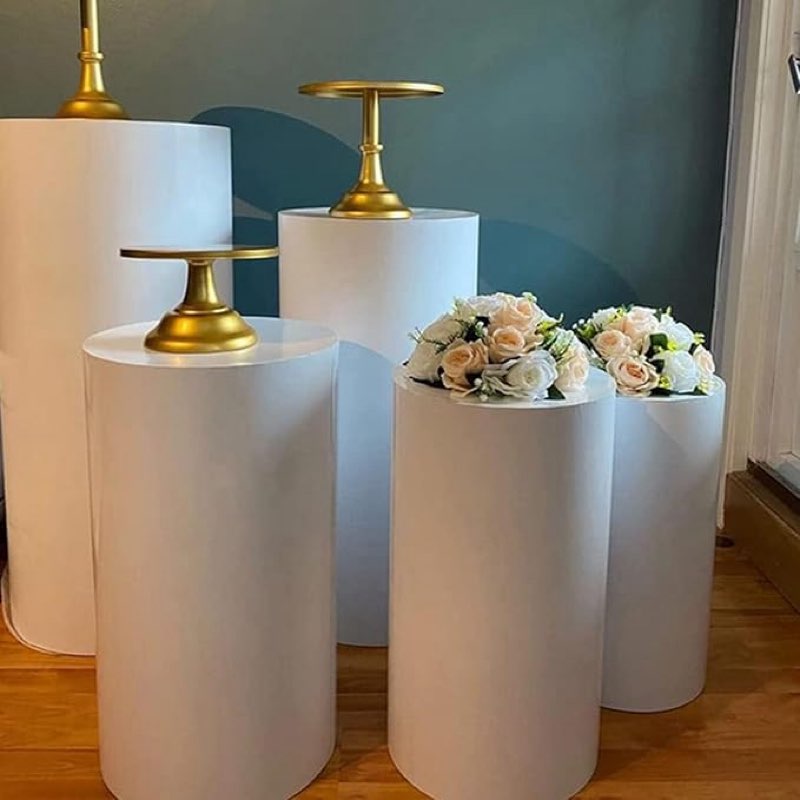  similar jingedd large metal round cylinder stands for party, metal pedestal stand cylinder for wedding birthday party, white cylinder tables for parties dessert table display pillars