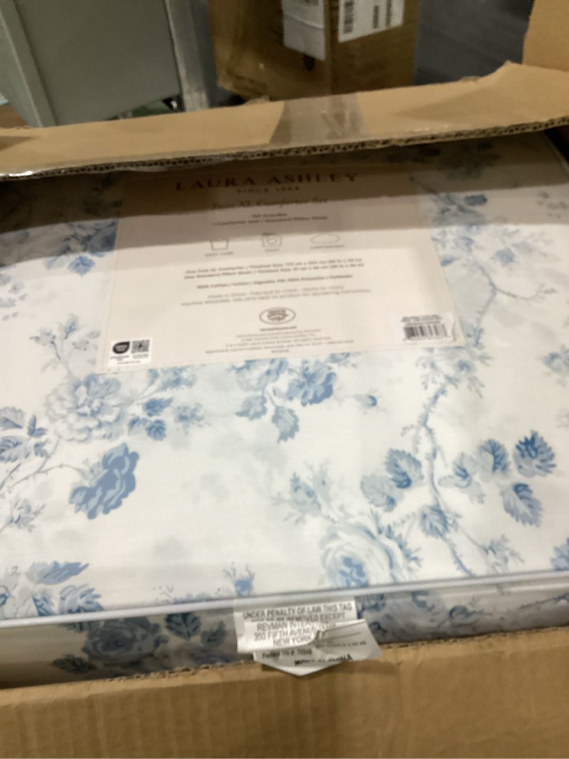 Condition photo showing New/Like New for laura ashley - twin xl comforter set, soft & reversible cotton bedding for year round use, 2 piece bed set with matching pillowcase (belinda blue) belinda blue twin xl