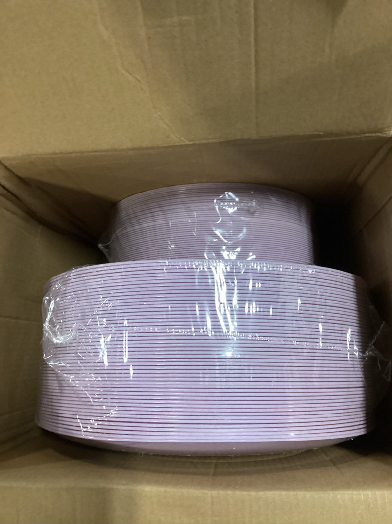 Condition photo showing New/Like New for pulote 100pcs purple plastic plates disposable - include 50 dinner / 50 dessert plates heavy duty for party, wedding&birthday light purple