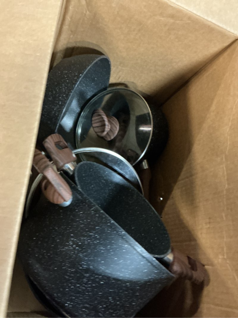 Condition photo showing As Is for MAISON ARTS Pots and Pans Set Nonstick, 12 Pcs Kitchen Cookware Sets Granite Cooking Set for Induction & Dishwasher Safe, Oven, Stovetop, Black