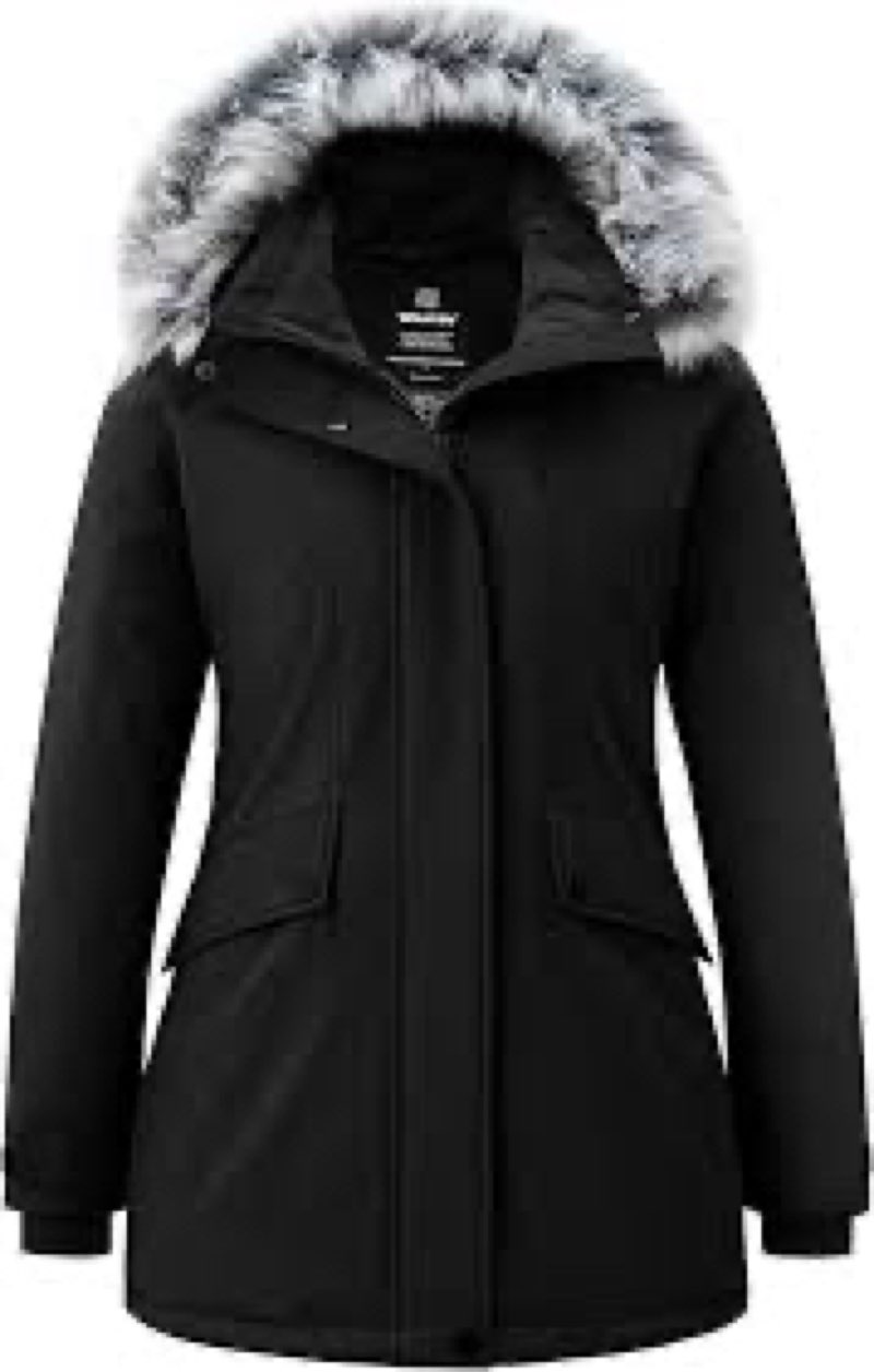 wantdo Women's Down Jacket Warm Winter Coat Long Puffer Parka with Trimmed Hood Black 2XL