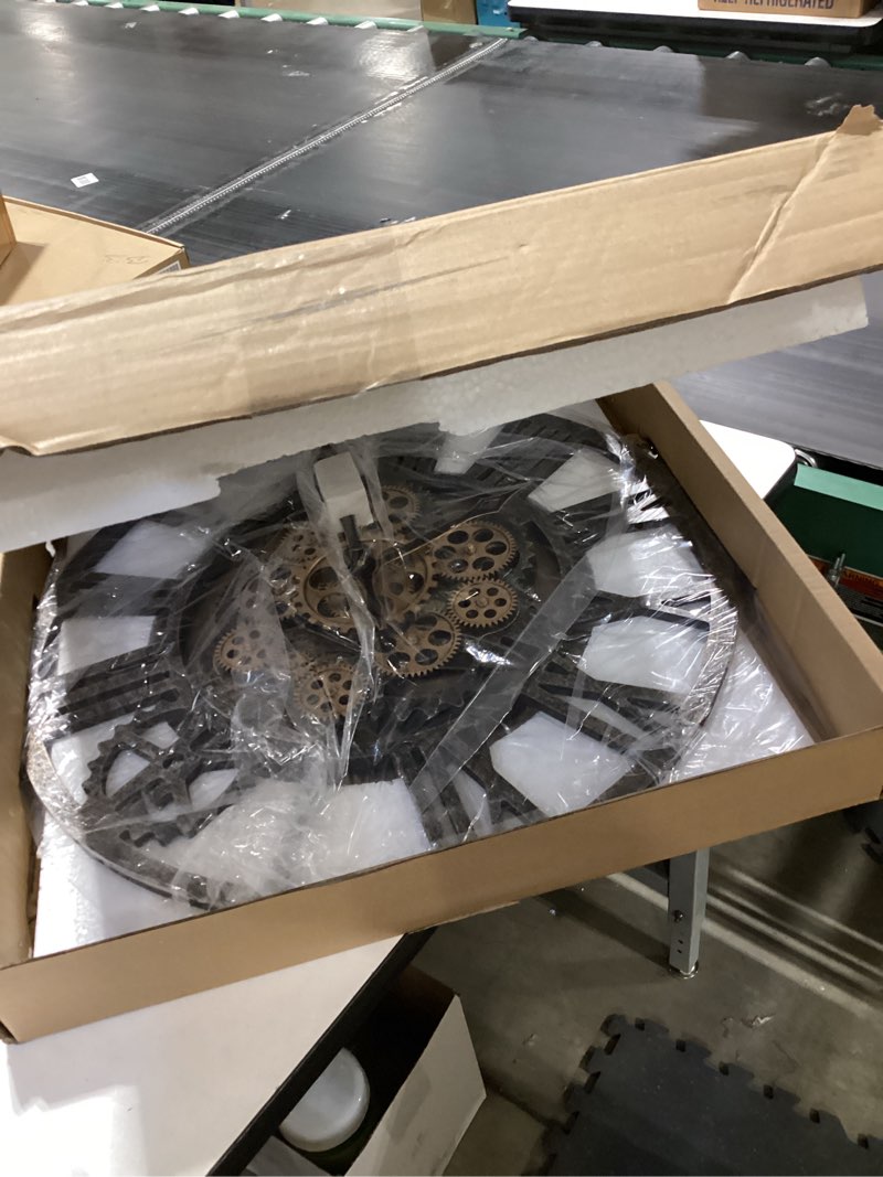 Condition photo showing New/Like New for Lafocuse 23 Inch Real Moving Gear Wall Clock Farmhouse, Steampunk Wooden Large Wall Clock for Living Room Decor