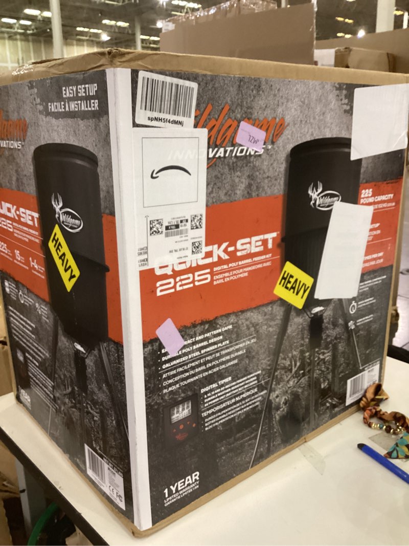 Condition photo showing As Is for WILDGAME INNOVATIONS Quick-Set 225 lb Game Feeder with Digital Timer | Durable Tripod Corn/Pellet Hunting Feeder with 1-4 Available Feed Times & 30-feet Radius 225 lbs