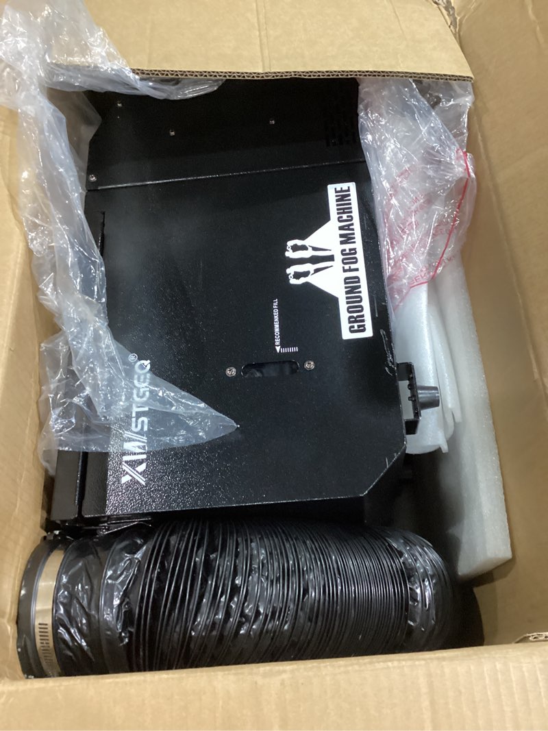 Condition photo showing Good Condition for low lying fog machine with tube, 1500w water based ground fog machine with wireless remote, dmx 512, manual control - ideal for weddings, halloween, parties, djs, and stage performances xg-02/1500w