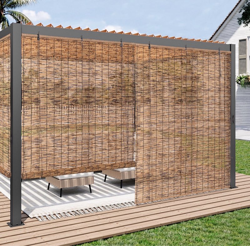 Paramondo Outdoor Roller Shades for Patio, Exterior Waterproof Reed Roller Blinds, Outdoor Bamboo Shades for Patio, Roll Up Screen for Porch, Pergola, Balcony, Gazebo, 26" W x 72" L, Brown