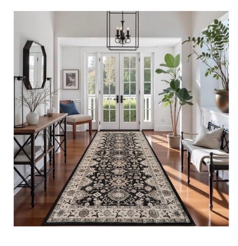 Washable Hallway Runner Rug 4x10: Non Slip Runner Rugs with Rubber Backing Soft Kitchen Rug Farmhouse Distressed Carpet Runner for Living Room Bedroom Bathroom (Black, 4X10)