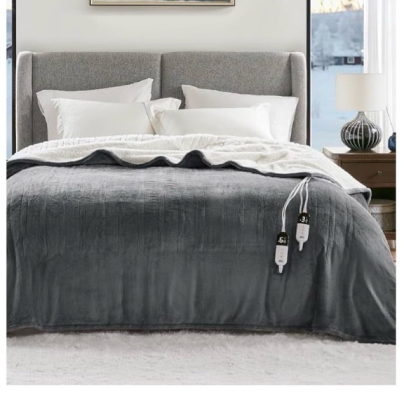 (Similar to stock photo) Degrees of Comfort Electric Heated Blanket Queen Size with Dual Control - Soft Flannel Heating Blankets with 6 Heat Settings, 10-Hour Auto Shut-Off, Overheat Protection, ETL Certified - 84x90'', Grey