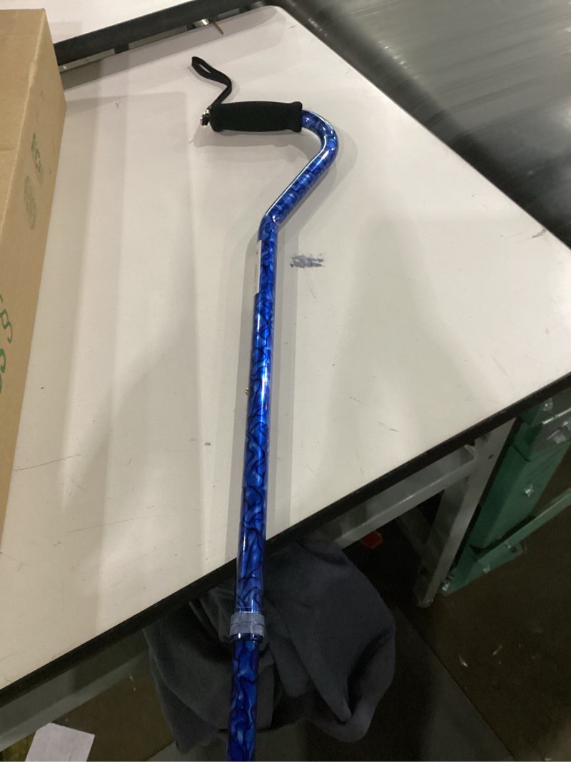 Condition photo showing Good Condition for nova designer walking cane with offset handle, lightweight adjustable walking stick with carrying strap, “blue waves” design