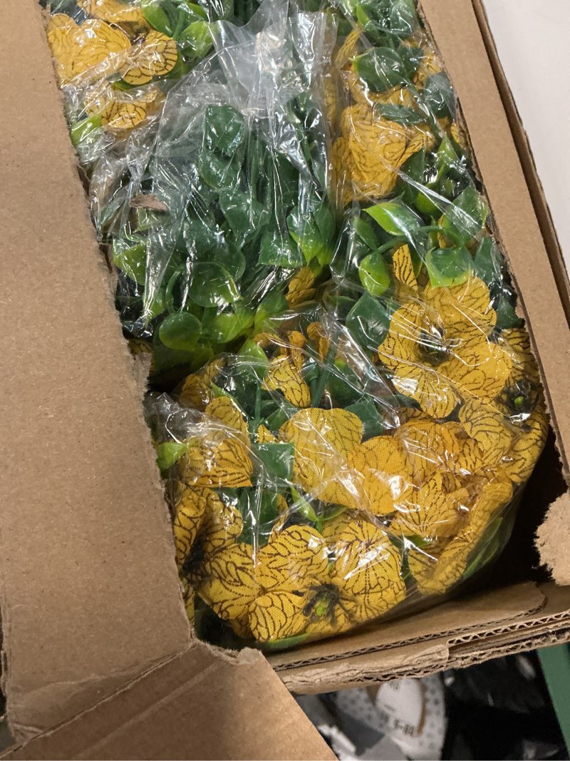 Condition photo showing New/Like New for artificial hanging flowers for outdoors spring summer decoration, 4pcs uv resistant silk fake hanging plants for patio porch front yard window garden indoor decor(yellow,4pcs) yellow 4pcs