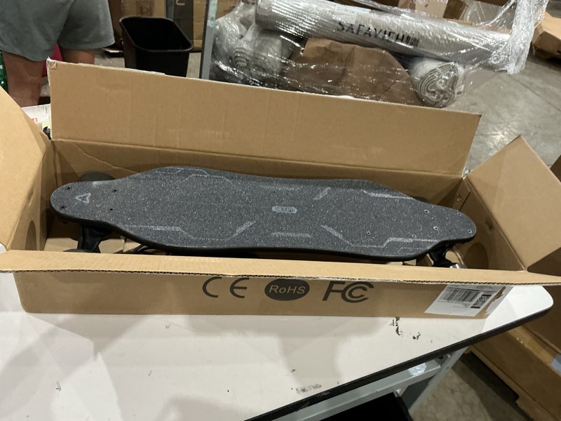 Condition photo showing As Is for meepo campus v3 series/envy electric skateboard with remote, top speed up to 29 mph, 4 speed smooth braking, easy carry handle design, suitable for adults & teens