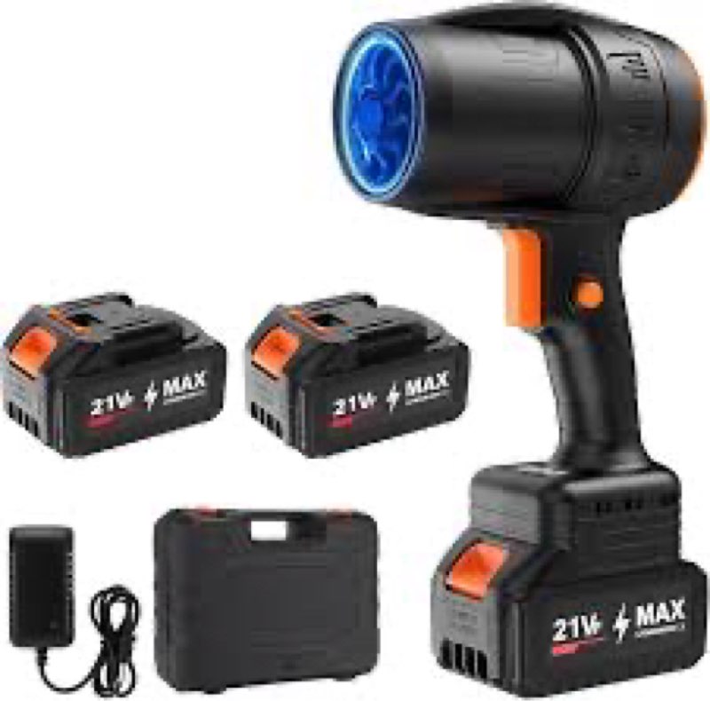 21v cordless handheld leaf blower with 2×4.0ah batteries & fast charger, 500000rpm electric blower for patio, lawn care, leaf and dust blowing