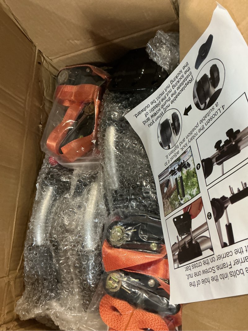 Condition photo showing As Is for folding kayak roof rack adjustable for kayak/canoe/sup,j-bar rack on roof mounting on suv, car and truck crossbars. (23-krf-2)
