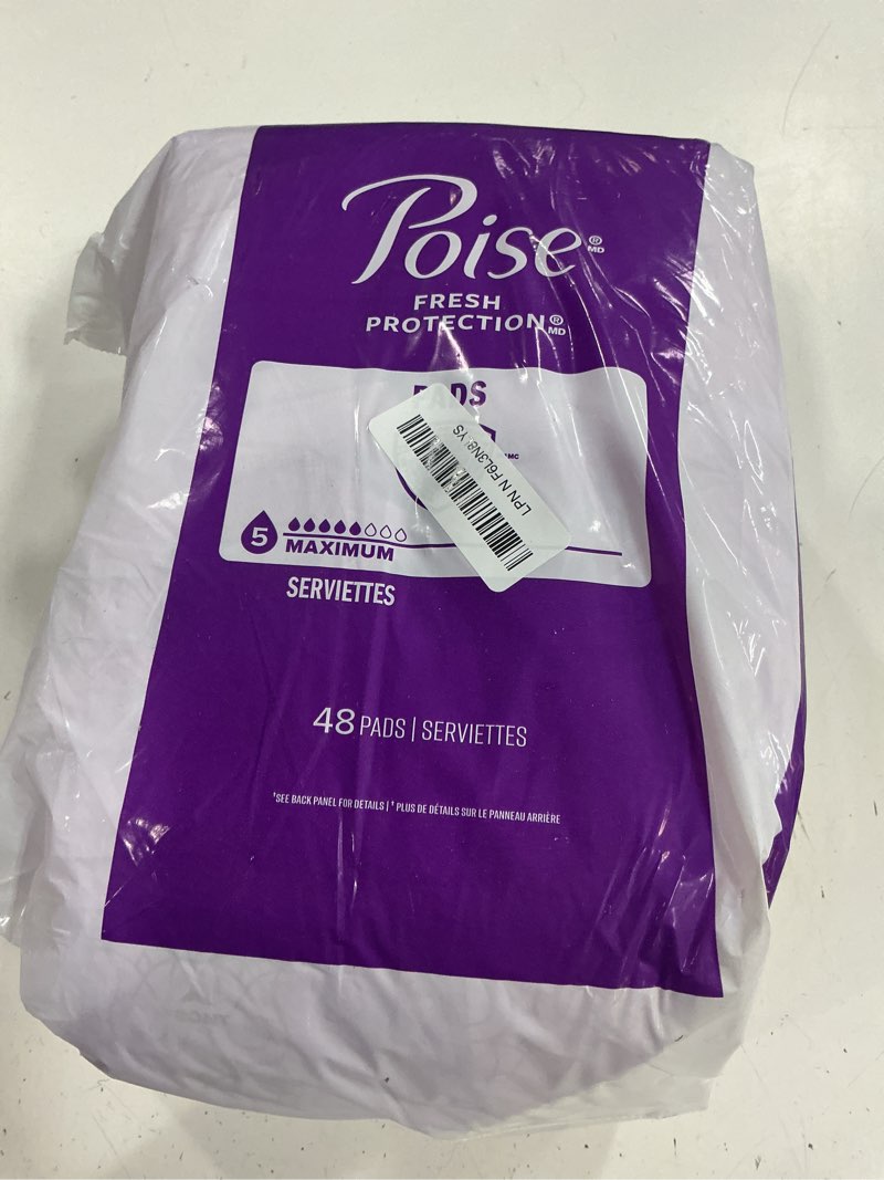 Condition photo showing Good Condition for poise incontinence & postpartum pads for bladder leaks, 5 drop maximum absorbency, regular length, 48 count, packaging may vary regular 48