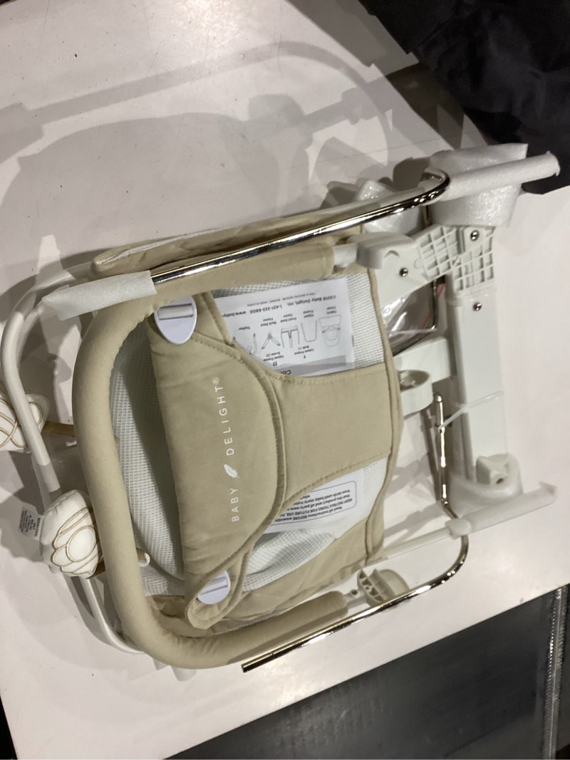 Condition photo showing New/Like New for baby delight alpine deluxe portable bouncer, infant, 0-6 months, 100% gots certified cotton fabrics, organic oat