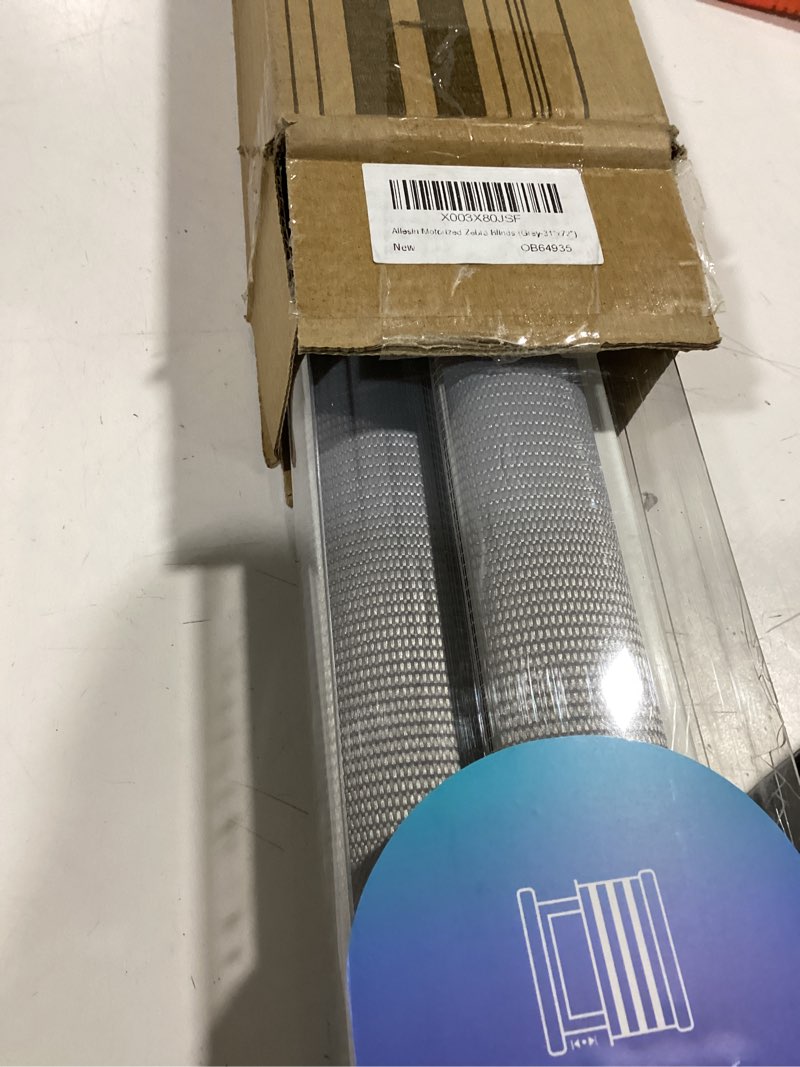 Condition photo showing Good Condition for Allesin Motorized Zebra Blinds for Window with Remote, Compatible with Alexa, Smart Dual Layer Shades, Smart Zebra Roller Shades Light Filtering Dry Battery Motor, for Home Office(Grey, H72 x W31) Grey 31"W x 72"H