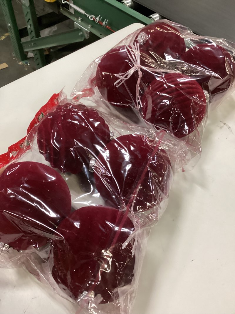 Condition photo showing New/Like New for Velvet Ball Ornaments, Set of 8, Handmade Shatterproof Christmas Ornaments, Ruby Dark Red Crimson