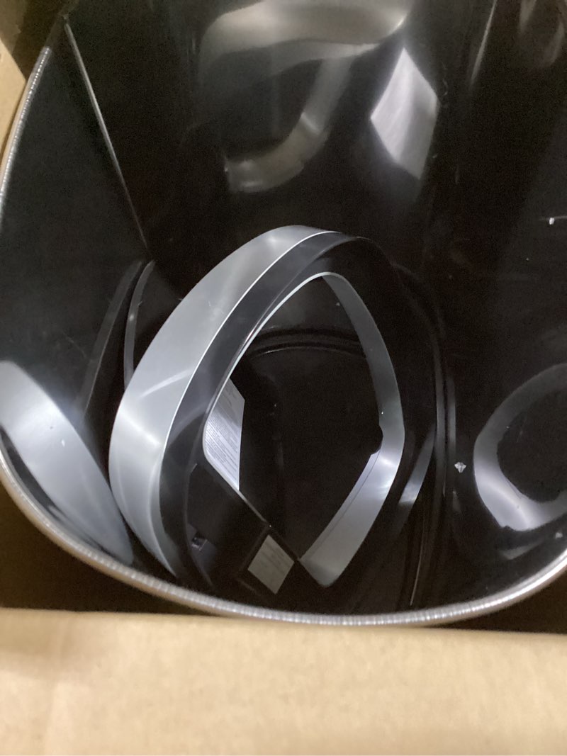 Condition photo showing New/Like New for simpli-magic 50 liter / 13.2 gallon soft-close, smudge resistant trash can with foot pedal and built in filter- stainless steel, sleek finish silver 50l/13.2 gallon