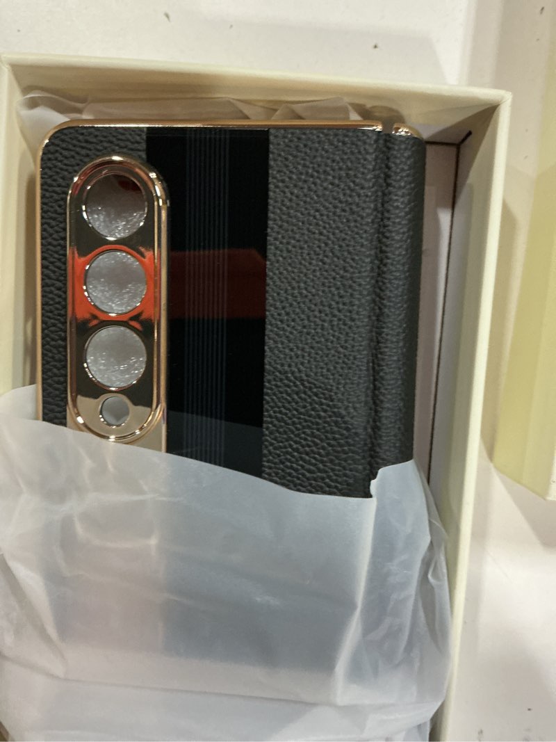 Condition photo showing New/Like New for for Samsung Galaxy Z Fold 4 Phone Case [Luxury Premier Genuine Leather][Full Body Hinge Protection][Built-in Screen Protector][Kickstand Drop Proof Protective Cover] for Z Fold4 Black For Z Fold 4 Black