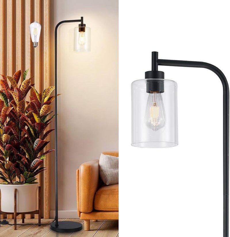 DLLT Floor Lamp Tall for Room: Black Standing Lamp with Clear Glass Lampshade for Living Room - Mode (incomplete ) 