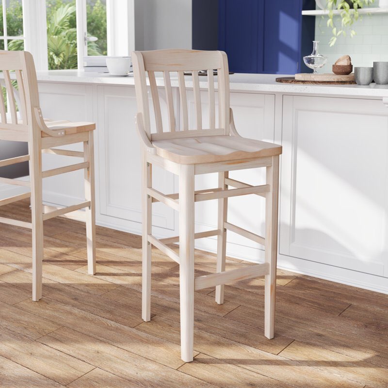 Prompton School House Back Wood Restaurant Dining Barstool with Footrest