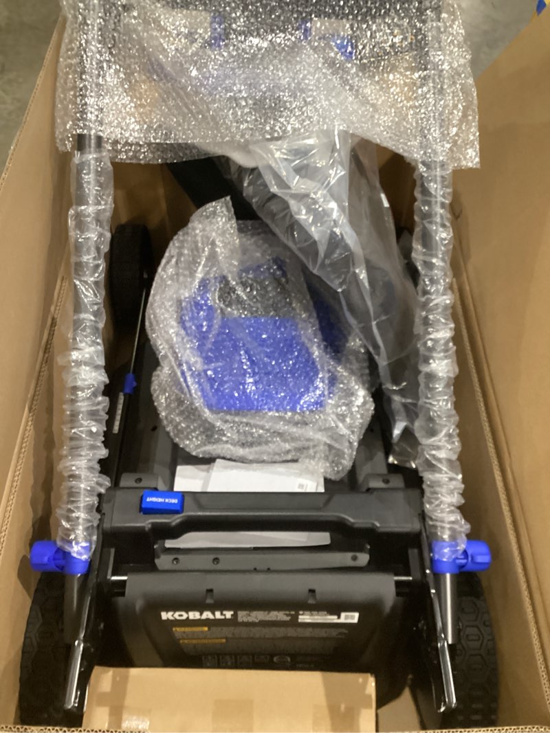 Condition photo showing As Is for kobalt  48volt 21-in brushless battery push lawn mower 6 ah (battery and charger included)