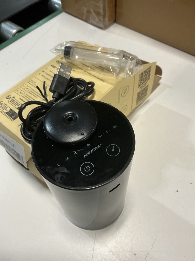 Condition photo showing As Is for airversa waterless diffuser for essential oil, car diffsuer, battery operated nebulizer, 0.7 fl oz/ 20ml, mini scent air machine, 3 timers & 3 mist levels for home, room, car, office - an6 black 01black