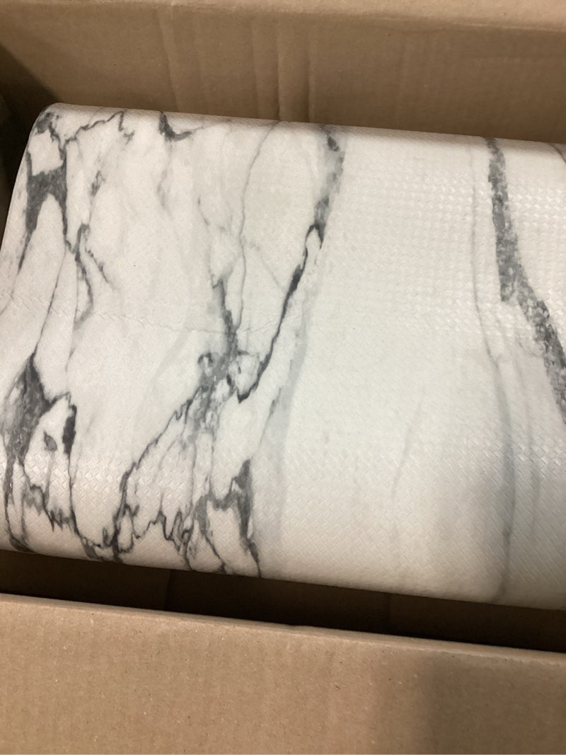 Condition photo showing As Is for DEXI Kitchen Floor Mats Cushioned Anti Fatigue, 23x86 Large Long Standing Comfort Runner Rug Waterproof, Marble Memory Foam Padded for Front Sink Laundry, Light Grey 86"L x 23"W x 0.4"Th Light Grey