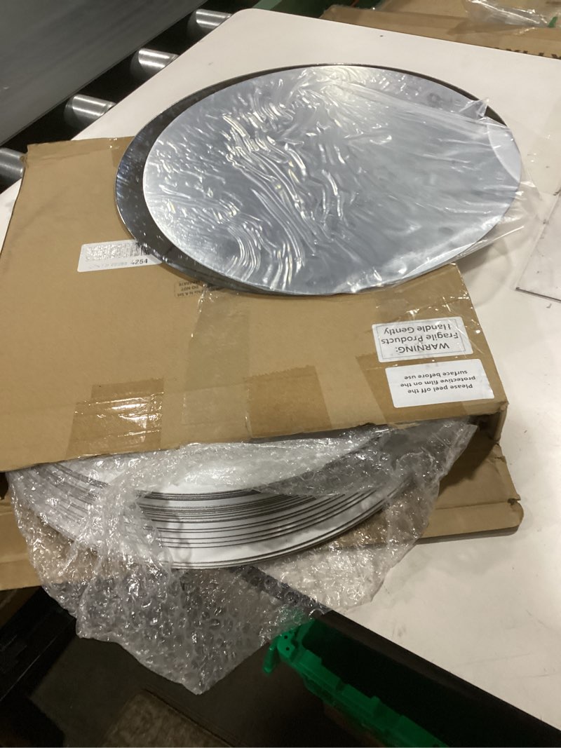 Condition photo showing As Is for 30 pcs round mirror tiles self adhesive, mirror wall decals, circular glass stick on mirrors, circle mirrors for wall decor for bedroom, bathroom, living room, door