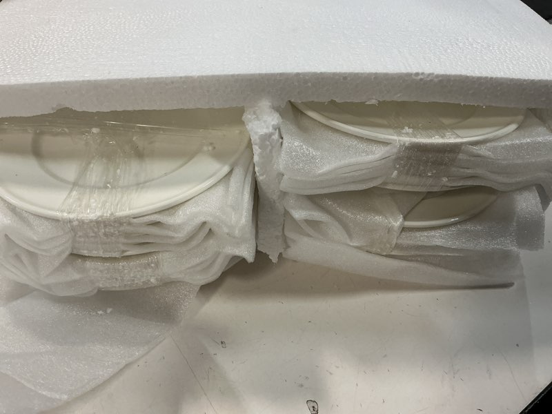 Condition photo showing Good Condition for OMAYKEY 6 Inch Ceramic Dessert Plates Set of 18, Small Salad Plates, Porcelain Round Shaped Dinner Plates, Appetizer Plates for Cake Waffles Snacks Side Dish, Oven Microwave Dishwasher Safe, White Round Classic